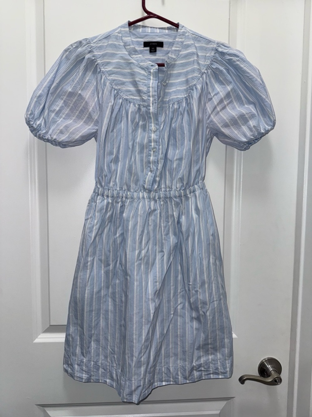 J.Crew Light Blue & White Striped Puff Sleeve Mini Dress